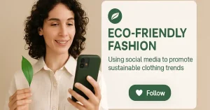How Social Media is Revolutionizing Sustainable Fashion 1 Eco-friendly fashion model using social media to promote sustainable clothing trends.