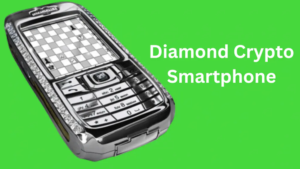 Luxurious Diamond Crypto Smartphone priced at $1.3 million, surrounded by shimmering diamonds and featuring cutting-edge technology, a pinnacle of extravagance in the world of phones.