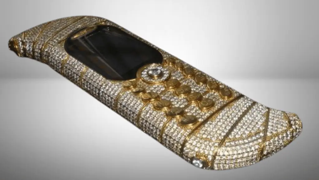 A luxurious Goldvish Le Million phone, priced at $1.3 million, showcasing opulence and extravagance in the world of high-end phones.