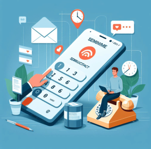 Phone Number : Illustration of a large smartphone with various icons representing communication and digital interaction