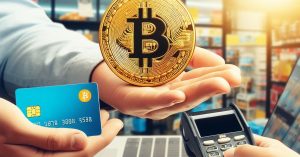 A close-up image of a physical Bitcoin, featuring the Bitcoin logo and a QR code, symbolizing the intersection of digital currency and traditional finance.