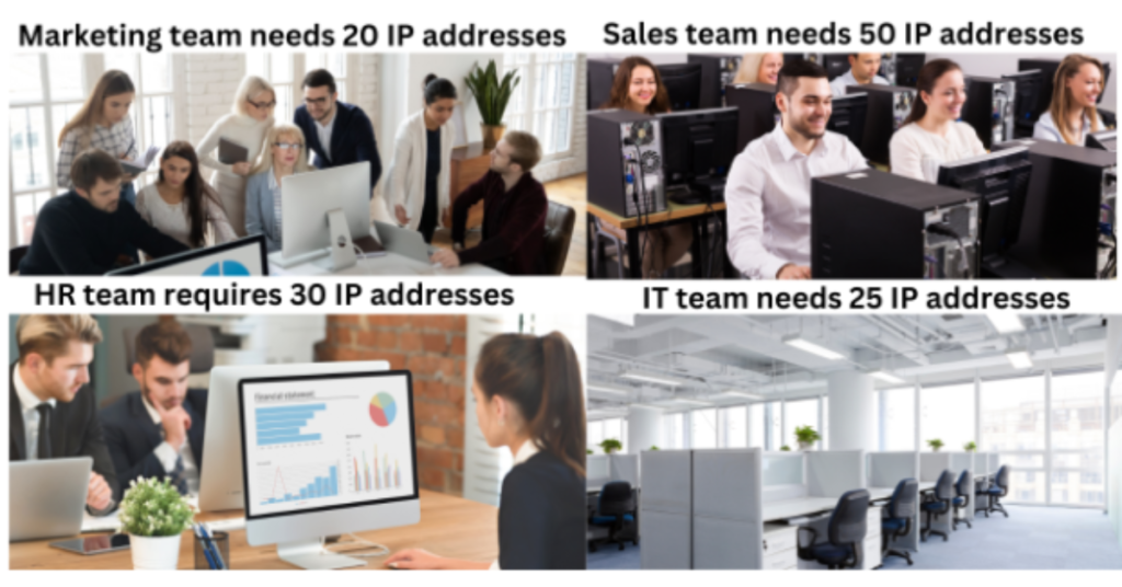 A visual depiction comparing subnetting and supernetting techniques for network address allocation.