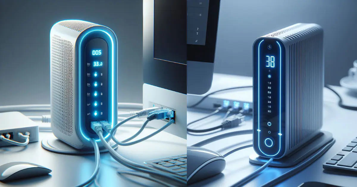 A comparison image showing the differences between DOCSIS 3.0 and 3.1 cable modem standards.