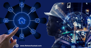 A collage of various networking tools and technology icons on a digital background.