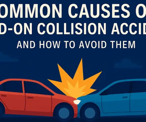 Dramatic Scene Of A Head-On Car Collision On A Highway, With Shattered Vehicles And Warning Signs, Highlighting Causes And Prevention For 2025 Safety Guide.