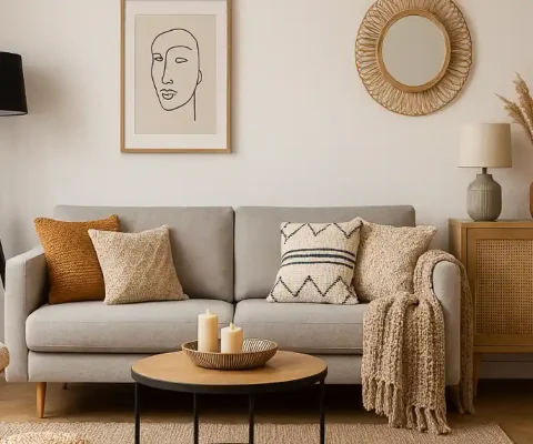 Stylish Living Room Interior With Modern Home Decor Elements And Cozy Accessories.