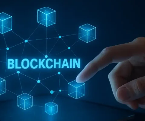 Hand Interacting With Holographic Blockchain Network On Digital Device