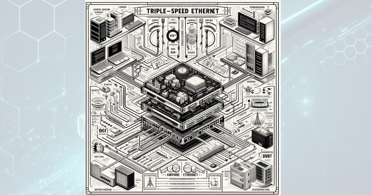 Three Ethernet cables superimposed on top of each other, representing Triple-Speed Ethernet.