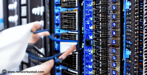 A Host Bus Adapter (HBA) card installed in a computer server.