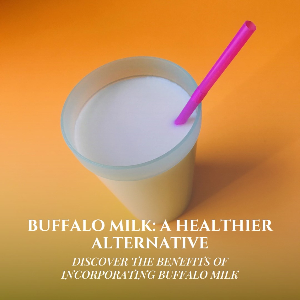 A glass of creamy WellHealthOrganic Buffalo Milk with the brand's tag, signifying its commitment to quality and ethical farming.