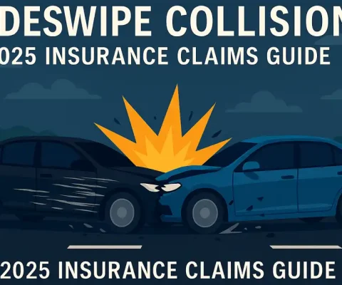 Dramatic Highway Sideswipe Collision Between Two Cars, Showing Scraped Sides And Debris, For 2025 Insurance Claims Guide.