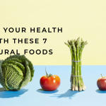 A Vibrant Image Featuring Seven Natural Foods: Avocado, Pear, Asparagus, Cabbage, Tomato, Apple (Red And Green), And Zucchini.