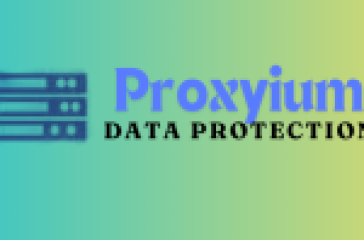 A graphic with a gradient background transitioning from yellow to blue, featuring an icon of three servers on the left and the text “Proxyium DATA PROTECTION” on the right.