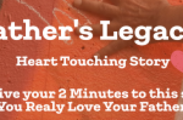 A hand pressed against an orange wall with text overlay reading “Father’s Legacy - Heart Touching Story. #Father Legacy on the wall