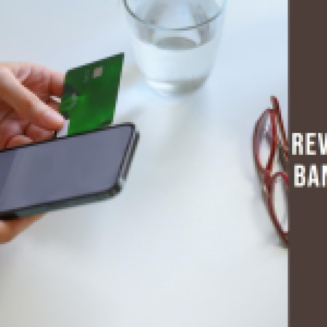Hands holding a bank card and smartphone with text “Revolutionizing Banking with AI.