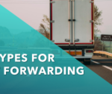 A white cargo truck on the road with ‘TRUCK TYPES FOR FREIGHT FORWARDING’ text overlay.