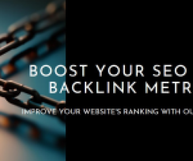 Alt Text: A close-up image of a chain with a highlighted link in the center, with text overlay on the right side about improving SEO with backlink metrics.