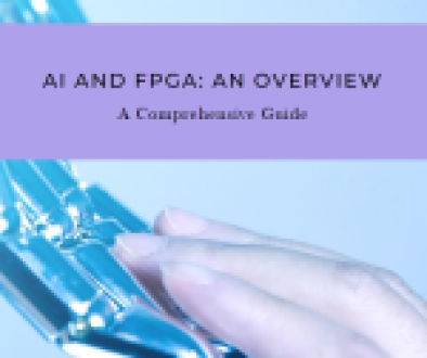 A robotic arm against a blue background with a purple banner reading “AI AND FPGA: AN OVERVIEW, A Comprehensive Guide.”