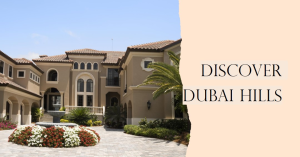 An elegant villa in Dubai Hills with landscaped gardens under a clear blue sky, epitomizing the community’s upscale living.