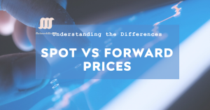 A hand touching a screen with a blue overlay. The text on the image reads "Understanding the Differences: Spot vs Forward Prices.