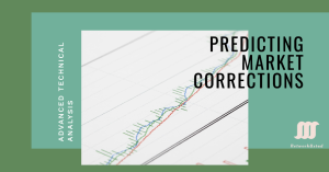 A graphical representation of market data with the title "Predicting Market Corrections" and the subtitle "Advanced Technical Analysis" on a green background.