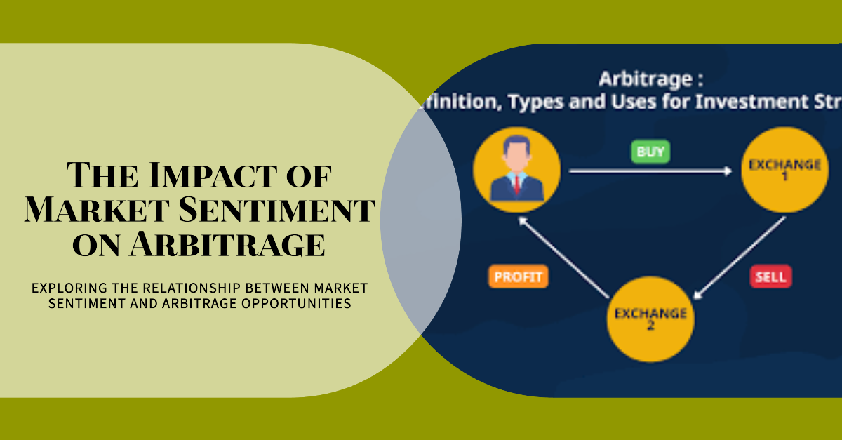 A graphic illustrating the impact of market sentiment on arbitrage, featuring a diagram of arbitrage opportunities between two exchanges.