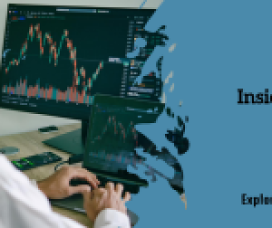 A person is sitting at a desk with multiple screens displaying stock market charts. The text on the right side of the image reads "Insider Trading's Impact on Companies" and "Exploring the Long-Term Effects."
