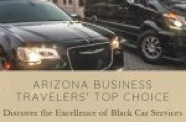 Black car service vehicles parked in front of a house.