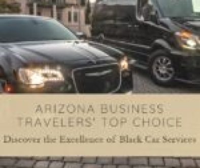 Black car service vehicles parked in front of a house.