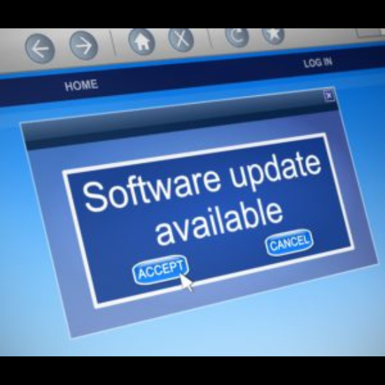 Software update available notification with options to accept or cancel.
