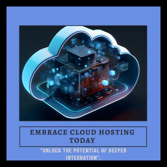 A digital illustration of a cloud-shaped structure containing a computer motherboard and circuitry, promoting cloud hosting services.