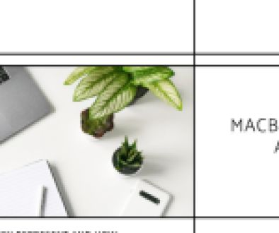 MacBook laptop, a notebook with a pen, two small potted plants, and a smartphone on a white desk, with text "MACBOOK ERROR ALERTS" and "WHAT THEY REPRESENT AND HOW."