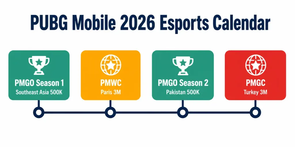 Pubg Mobile: A Battle Royale Spectacle 3 Timeline Of Pubg Mobile'S 2026 Esports Tournaments Showing Pmgo, Pmwc In Paris, And Pmgc In Turkey With Prize Pools