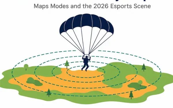 Illustration Of A Parachute Descending Toward An Island With A Shrinking Safe Zone Boundary, Representing Pubg Mobile Battle Royale Gameplay