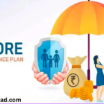 1 Crore Term Insurance Plan illustration with an umbrella, family, shield, and financial symbols.