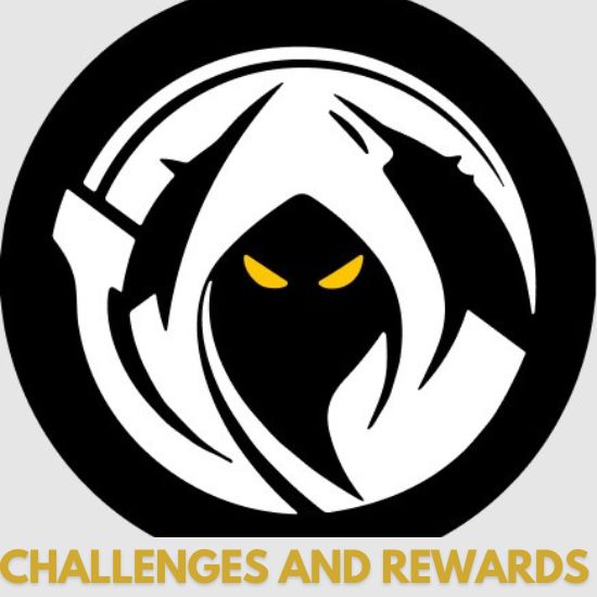Reaper Scans logo with a stylized reaper figure with glowing yellow eyes and the text "CHALLENGES AND REWARDS" below.