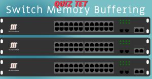 Ethernet switch with glowing ports and 'Memory Buffering' text overlay, symbolising data traffic management.