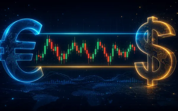Glowing Eur/Usd Price Chart Showing Support And Resistance Levels With Euro And Dollar Symbols Balanced Against Each Other