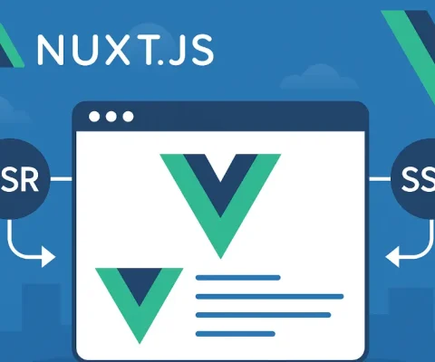 Illustration Of Nuxt.js Framework Enhancing Vue.js For Modern Web Development With Ssr And Ssg Features.