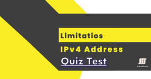 Limitations of IPv4: Interactive quiz on IPv4 limitations featuring a question mark, network icons, and a progress bar.