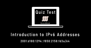 Interactive IPv6 Addresses self-assessment quiz with hexadecimal code snippets, a progress bar, and network icons.
