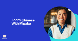 Learn Chinese: Student using Migaku app on a tablet displaying Chinese characters, flashcards, and progress graphs.