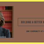 Malia Manocherian Standing Confidently With A New York City Skyline In The Background, Text Overlay Reads 'Building A Better New York, One Community At A Time.