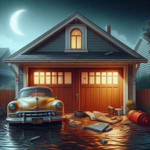 A homeowner inspecting a garage door that won't open, highlighting potential problems and solutions."