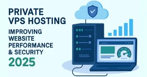 Illustration of private hosting server with dedicated resources improving website performance and security in 2025