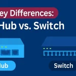 Stylized Comparison Of Switch Vs. Hub Showing Port Differences And Labeled For Networking Education.