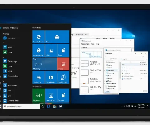 Laptop Screen Showing Windows 10 64-Bit Desktop Interface With Open Start Menu, Taskbar, And Applications For Enhanced Performance And Multitasking.