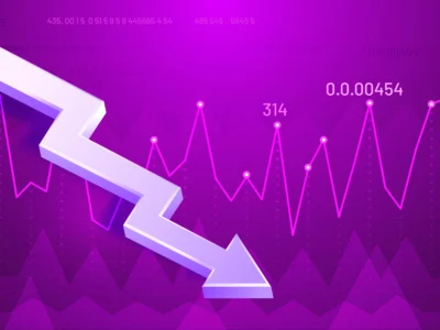 Bitcoin price chart showing sharp decline, market volatility, and critical investment data points