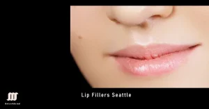A close-up of a woman receiving a lip filler injection from a professional.