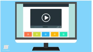 Monitor displaying a video player with play button and thumbnails for multi-screen video app development